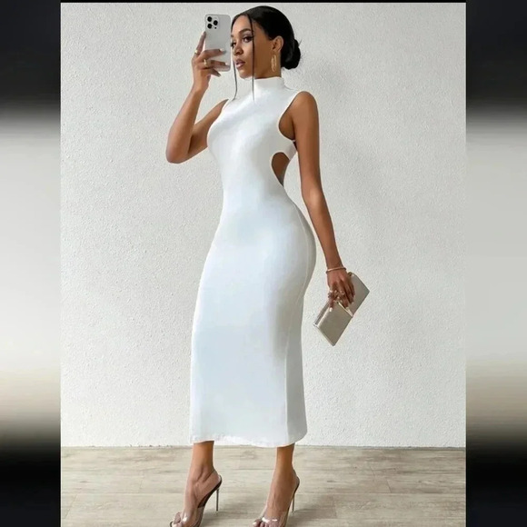 Dresses & Skirts - Slayr Ladies' Solid Color Hollow Out Split Dress